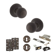 Atlantic Old English Ripon Door Knob Pack (Lock Set - 3" Latch & Deadlock, 4" Slim Knuckle Hinges x2)