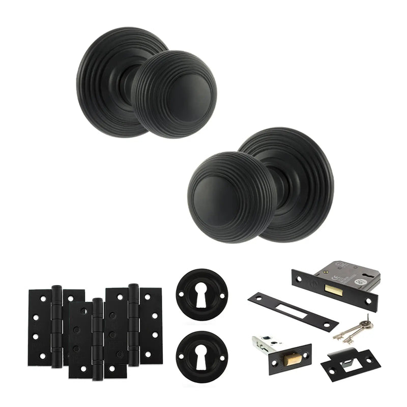 Atlantic Old English Ripon Door Knob Pack (Lock Set - 3" Latch & Deadlock, 4" Fire Rated Hinges x3)