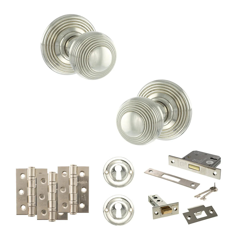 Atlantic Old English Ripon Door Knob Pack (Lock Set - 3" Latch & Deadlock, 4" Fire Rated Hinges x3)