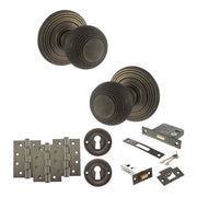 Atlantic Old English Ripon Door Knob Pack (Lock Set - 3" Latch & Deadlock, 4" Fire Rated Hinges x3)
