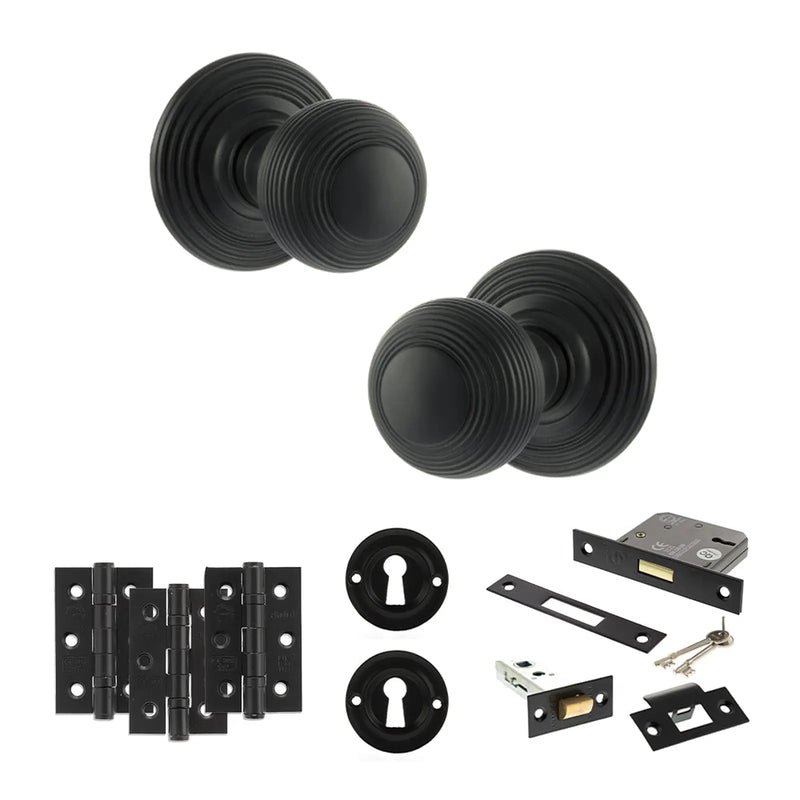 Atlantic Old English Ripon Door Knob Pack (Lock Set - 3" Latch & Deadlock, 3" Fire Rated Hinges x3)