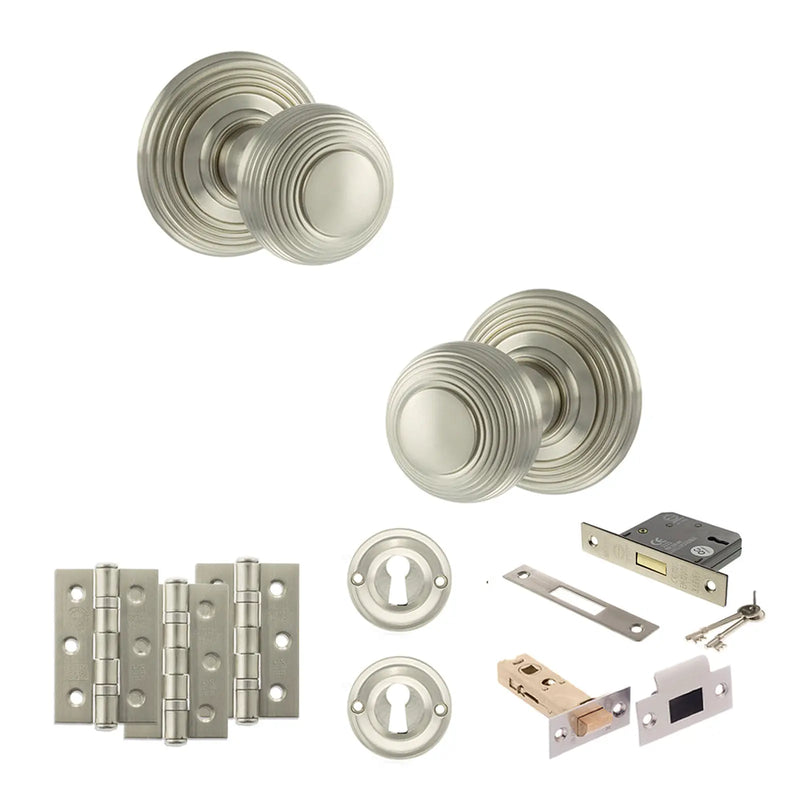 Atlantic Old English Ripon Door Knob Pack (Lock Set - 3" Latch & Deadlock, 3" Fire Rated Hinges x3)