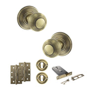 Atlantic Old English Ripon Door Knob Pack (Lock Set - Horizontal Sashlock, 4" Slim Knuckle Hinges x2)