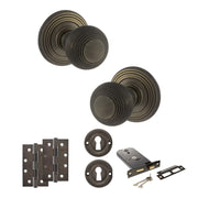Atlantic Old English Ripon Door Knob Pack (Lock Set - Horizontal Sashlock, 4" Slim Knuckle Hinges x2)