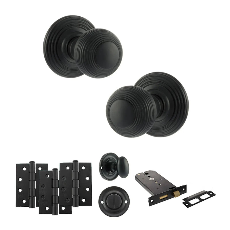 Atlantic Old English Ripon Door Knob Pack (Lock Set - Horizontal Bathlock, 4" Fire Rated Hinges x3)