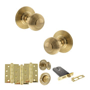 Atlantic Old English Ripon Door Knob Pack (Lock Set - Horizontal Bathlock, 4" Fire Rated Hinges x3)