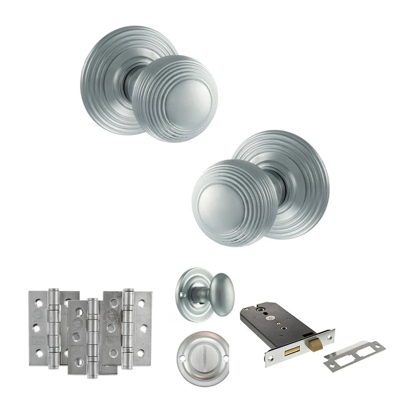 Atlantic Old English Ripon Door Knob Pack (Lock Set - Horizontal Bathlock, 4" Fire Rated Hinges x3)