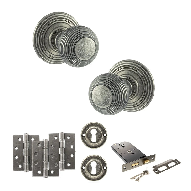Atlantic Old English Ripon Door Knob Pack (Lock Set - Horizontal Sashlock, 3" Fire Rated Hinges x3)