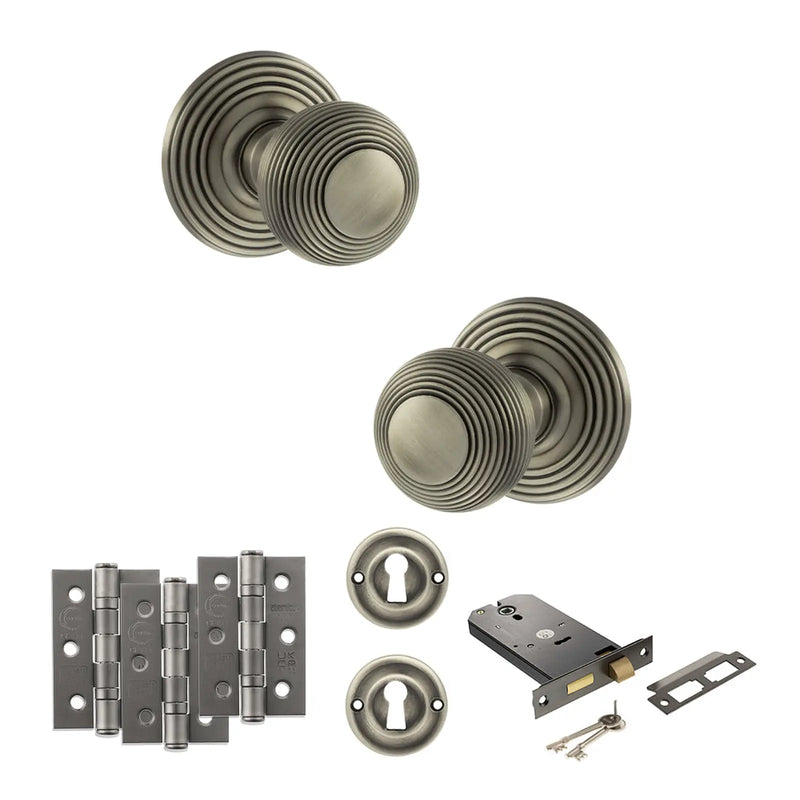 Atlantic Old English Ripon Door Knob Pack (Lock Set - Horizontal Sashlock, 3" Fire Rated Hinges x3)