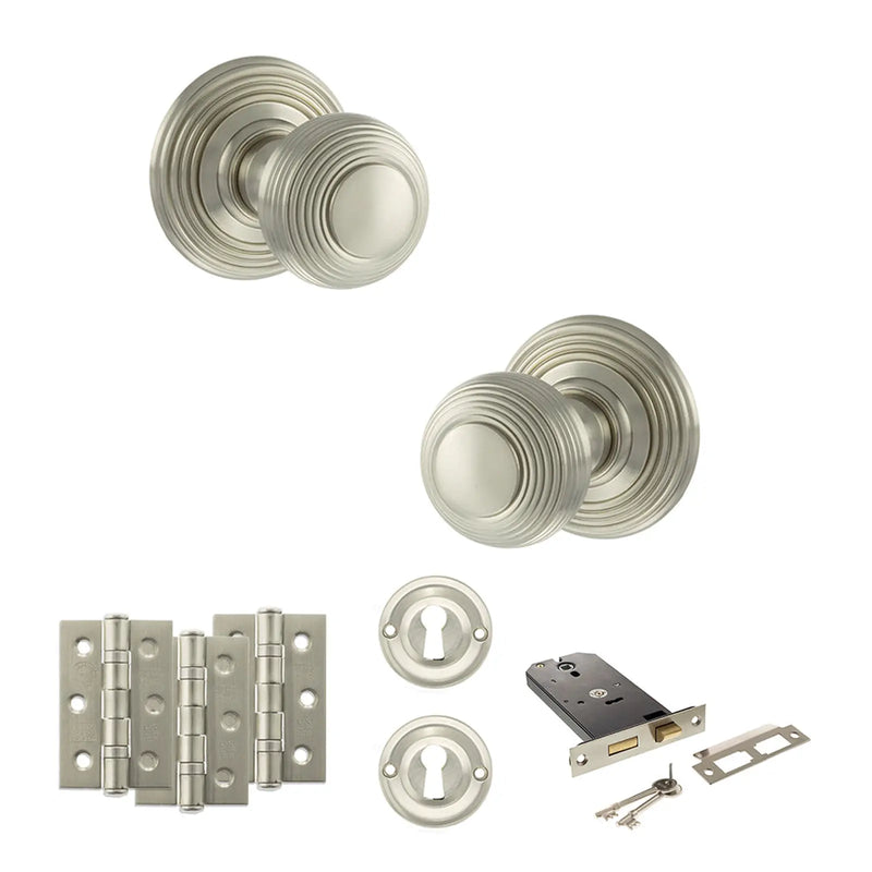 Atlantic Old English Ripon Door Knob Pack (Lock Set - Horizontal Sashlock, 3" Fire Rated Hinges x3)