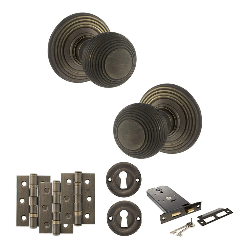 Atlantic Old English Ripon Door Knob Pack (Lock Set - Horizontal Sashlock, 3" Fire Rated Hinges x3)