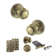 Atlantic Old English Ripon Door Knob Pack (Lock Set - Horizontal Bathlock, 4" Slim Knuckle Hinges x2)
