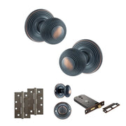 Atlantic Old English Ripon Door Knob Pack (Lock Set - Horizontal Bathlock, 4" Slim Knuckle Hinges x2)