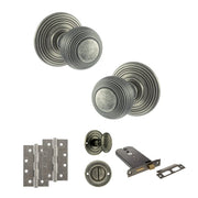 Atlantic Old English Ripon Door Knob Pack (Lock Set - Horizontal Bathlock, 4" Slim Knuckle Hinges x2)