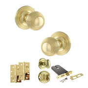 Atlantic Old English Ripon Door Knob Pack (Lock Set - Horizontal Bathlock, 4" Slim Knuckle Hinges x2)