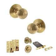 Atlantic Old English Ripon Door Knob Pack (Lock Set - Horizontal Bathlock, 4" Slim Knuckle Hinges x2)