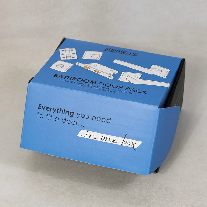 Atlantic Old English Ripon Door Knob Pack (Lock Set - Horizontal Bathlock, 4" Slim Knuckle Hinges x2)