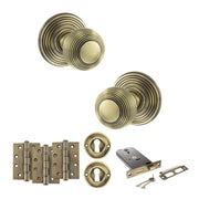 Atlantic Old English Ripon Door Knob Pack (Lock Set - Horizontal Sashlock, 4" Fire Rated Hinges x3)