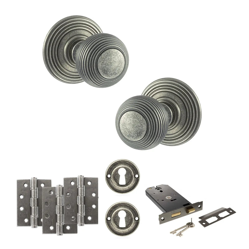 Atlantic Old English Ripon Door Knob Pack (Lock Set - Horizontal Sashlock, 4" Fire Rated Hinges x3)