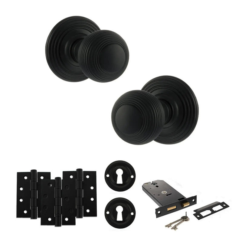 Atlantic Old English Ripon Door Knob Pack (Lock Set - Horizontal Sashlock, 4" Fire Rated Hinges x3)