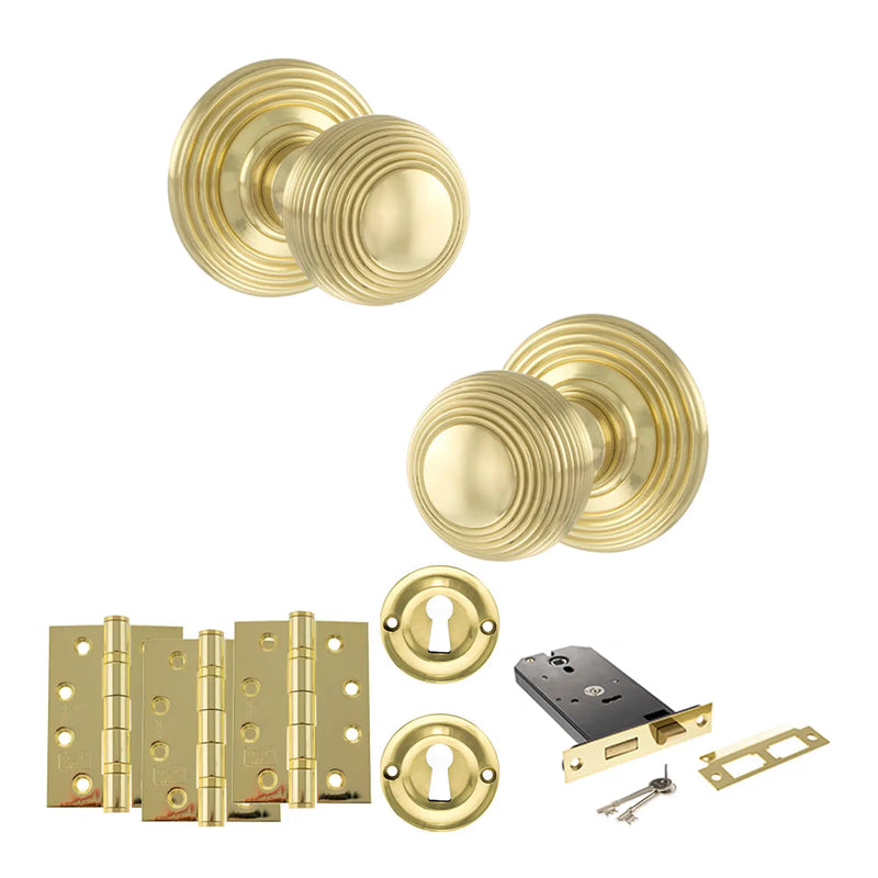 Atlantic Old English Ripon Door Knob Pack (Lock Set - Horizontal Sashlock, 4" Fire Rated Hinges x3)