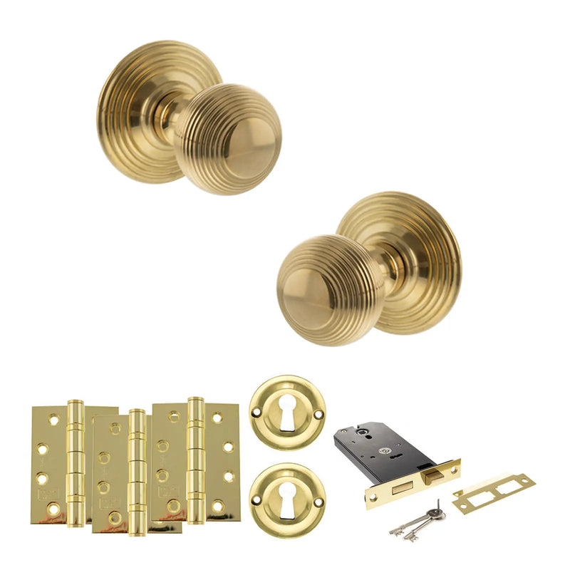 Atlantic Old English Ripon Door Knob Pack (Lock Set - Horizontal Sashlock, 4" Fire Rated Hinges x3)