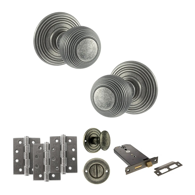 Atlantic Old English Ripon Door Knob Pack (Lock Set - Horizontal Bathlock, 3" Fire Rated Hinges x3)