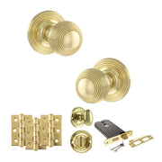 Atlantic Old English Ripon Door Knob Pack (Lock Set - Horizontal Bathlock, 3" Fire Rated Hinges x3)