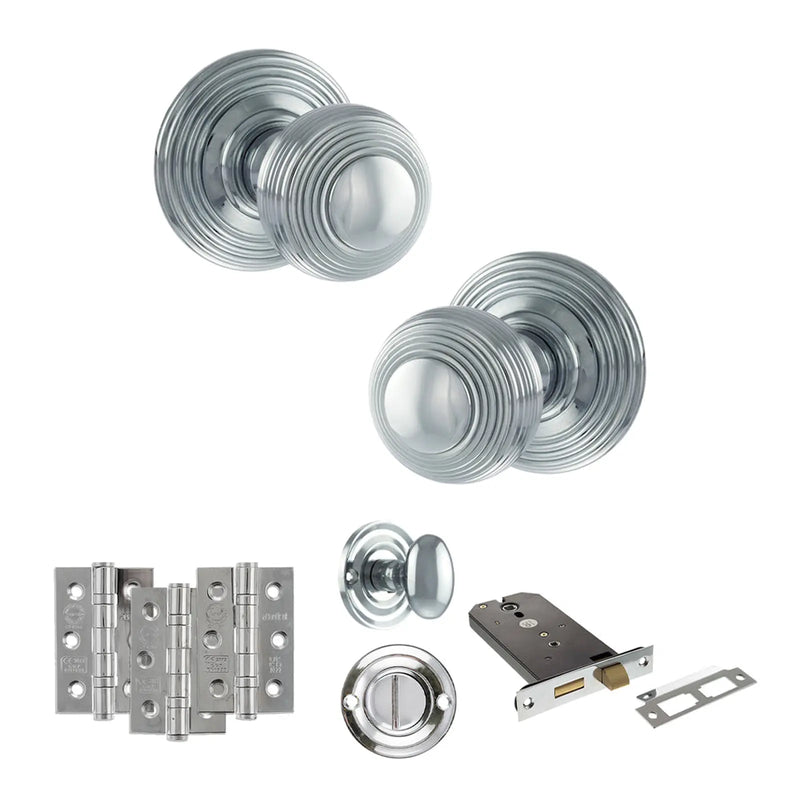 Atlantic Old English Ripon Door Knob Pack (Lock Set - Horizontal Bathlock, 3" Fire Rated Hinges x3)