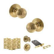 Atlantic Old English Ripon Door Knob Pack (Lock Set - Horizontal Bathlock, 3" Fire Rated Hinges x3)