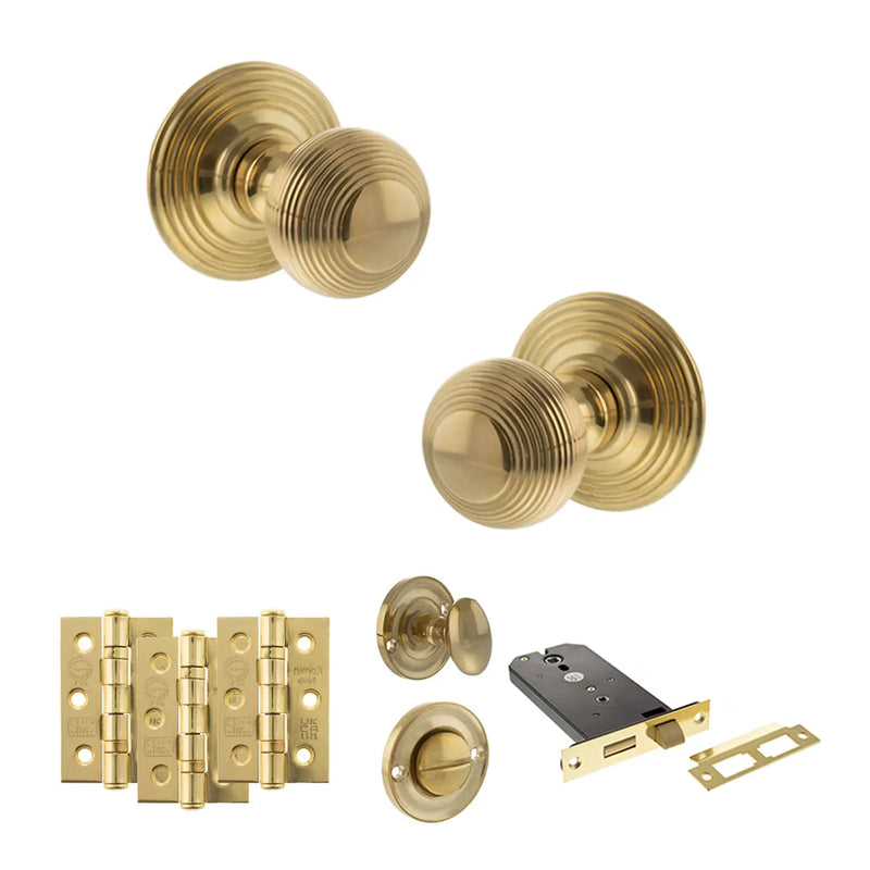 Atlantic Old English Ripon Door Knob Pack (Lock Set - Horizontal Bathlock, 3" Fire Rated Hinges x3)