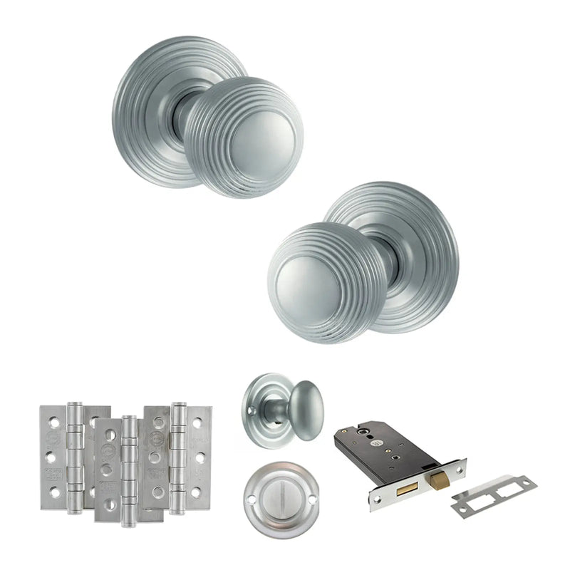 Atlantic Old English Ripon Door Knob Pack (Lock Set - Horizontal Bathlock, 3" Fire Rated Hinges x3)