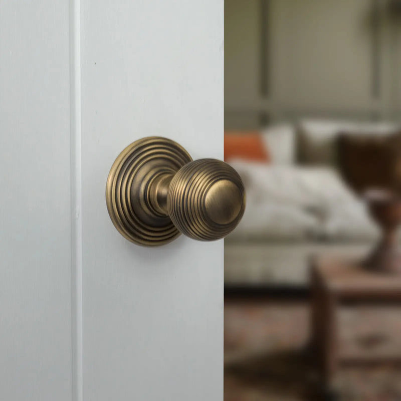 Atlantic Old English Ripon Solid Brass Reeded Mortice Knob on Concealed Fix Rose