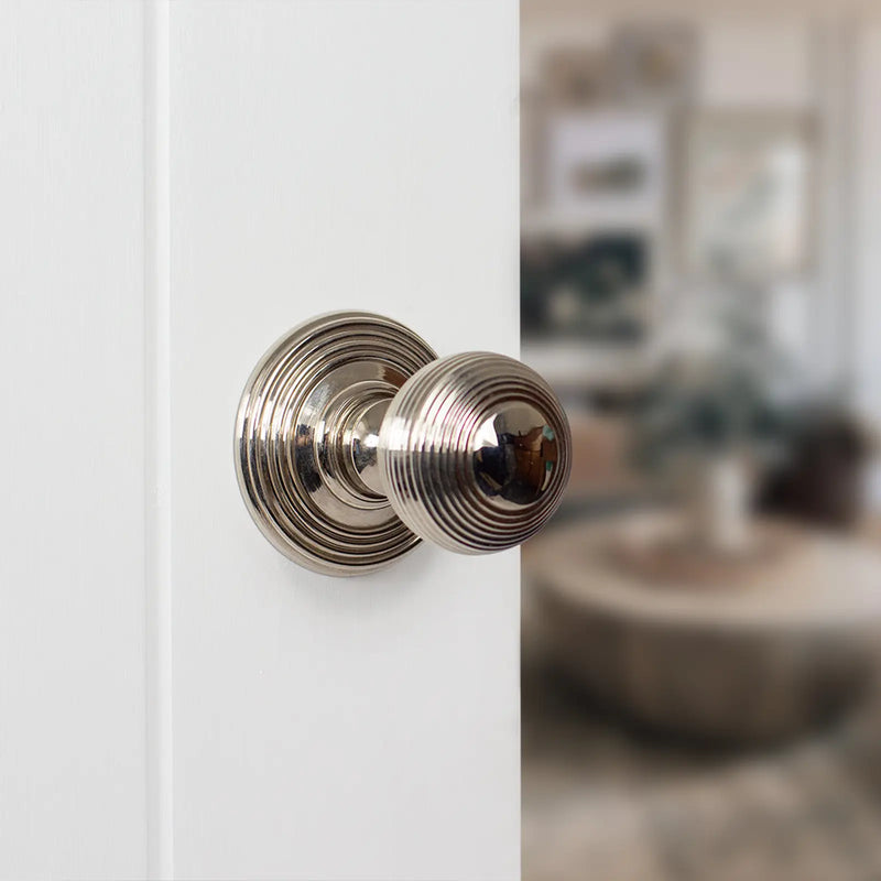 Atlantic Old English Ripon Solid Brass Reeded Mortice Knob on Concealed Fix Rose