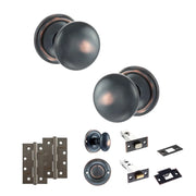Atlantic Old English Harrogate Door Knob Pack (Bathroom Set - 3" Deadbolt, 4" Slim Knuckle Hinges x2)