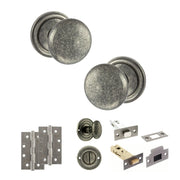 Atlantic Old English Harrogate Door Knob Pack (Bathroom Set - 3" Deadbolt, 4" Slim Knuckle Hinges x2)