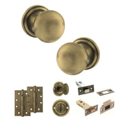 Atlantic Old English Harrogate Door Knob Pack (Bathroom Set - 3" Deadbolt, 4" Slim Knuckle Hinges x2)