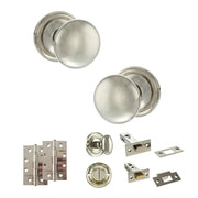 Atlantic Old English Harrogate Door Knob Pack (Bathroom Set - 3" Deadbolt, 4" Slim Knuckle Hinges x2)