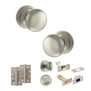Atlantic Old English Harrogate Door Knob Pack (Bathroom Set - 3" Deadbolt, 4" Slim Knuckle Hinges x2)