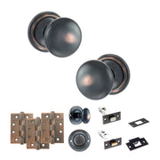 Atlantic Old English Harrogate Door Knob Pack (Bathroom Set - 3" Deadbolt, 4" Fire Rated Hinges x3)