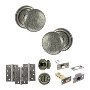 Atlantic Old English Harrogate Door Knob Pack (Bathroom Set - 3" Deadbolt, 4" Fire Rated Hinges x3)