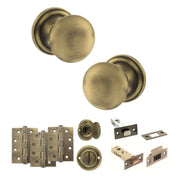 Atlantic Old English Harrogate Door Knob Pack (Bathroom Set - 3" Deadbolt, 4" Fire Rated Hinges x3)
