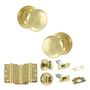 Atlantic Old English Harrogate Door Knob Pack (Bathroom Set - 3" Deadbolt, 4" Fire Rated Hinges x3)