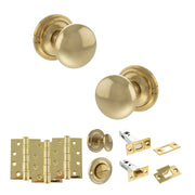 Atlantic Old English Harrogate Door Knob Pack (Bathroom Set - 3" Deadbolt, 4" Fire Rated Hinges x3)