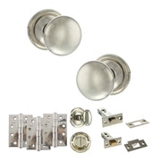 Atlantic Old English Harrogate Door Knob Pack (Bathroom Set - 4" Deadbolt, 4" Fire Rated Hinges x3)