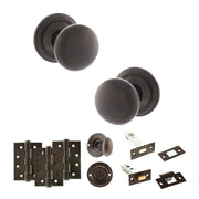 Atlantic Old English Harrogate Door Knob Pack (Bathroom Set - 4" Deadbolt, 4" Fire Rated Hinges x3)