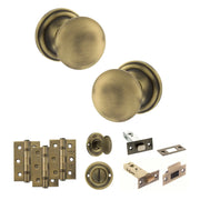 Atlantic Old English Harrogate Door Knob Pack (Bathroom Set - 4" Deadbolt, 3" Fire Rated Hinges x3)
