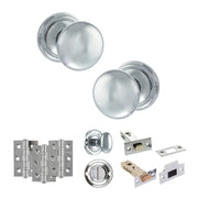 Atlantic Old English Harrogate Door Knob Pack (Bathroom Set - 4" Deadbolt, 3" Fire Rated Hinges x3)