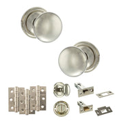 Atlantic Old English Harrogate Door Knob Pack (Bathroom Set - 4" Deadbolt, 3" Fire Rated Hinges x3)