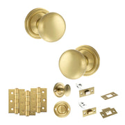 Atlantic Old English Harrogate Door Knob Pack (Bathroom Set - 4" Deadbolt, 3" Fire Rated Hinges x3)